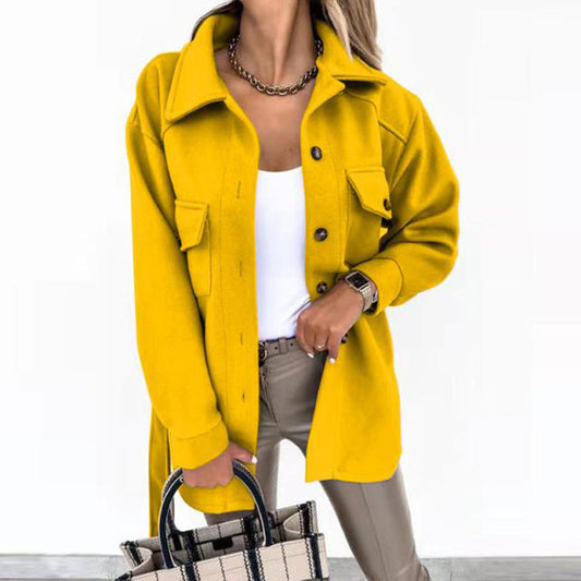 Veste de chemise surdimensionnée pour dames - veste de chemise à manches longues détendue avec boutons