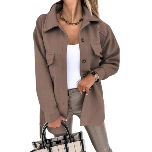 Veste de chemise surdimensionnée pour dames - veste de chemise à manches longues détendue avec boutons