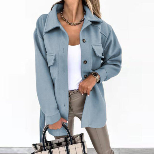 Veste de chemise surdimensionnée pour dames - veste de chemise à manches longues détendue avec boutons