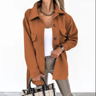 Veste de chemise surdimensionnée pour dames - veste de chemise à manches longues détendue avec boutons