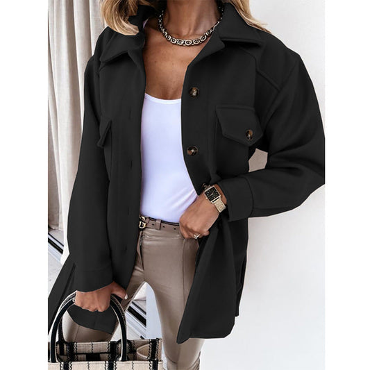 Veste de chemise surdimensionnée pour dames - veste de chemise à manches longues détendue avec boutons