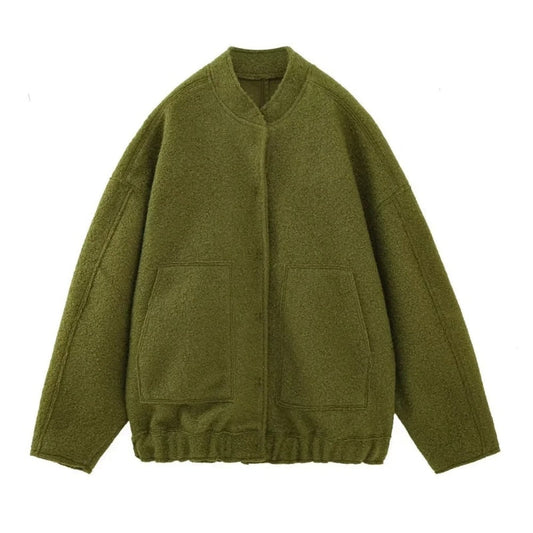Veste en laine surdimensionnée pour les femmes sans col - Veste de transition minimaliste pour l'automne et l'hiver