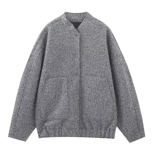 Veste en laine surdimensionnée pour les femmes sans col - Veste de transition minimaliste pour l'automne et l'hiver