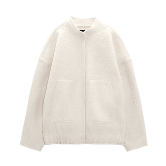 Veste en laine surdimensionnée pour les femmes sans col - Veste de transition minimaliste pour l'automne et l'hiver