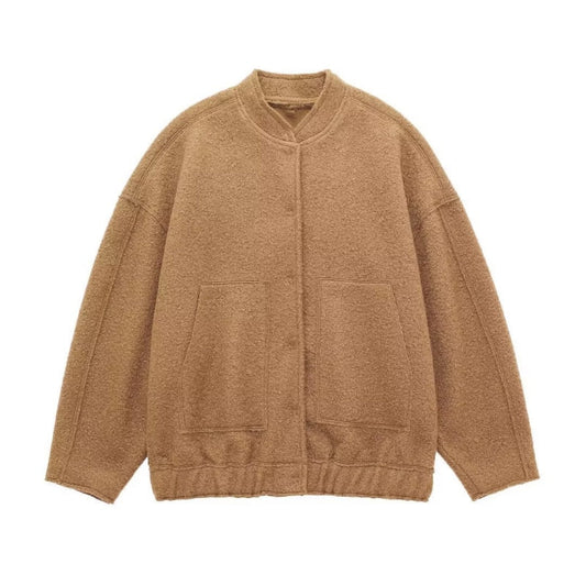 Veste en laine surdimensionnée pour les femmes sans col - Veste de transition minimaliste pour l'automne et l'hiver