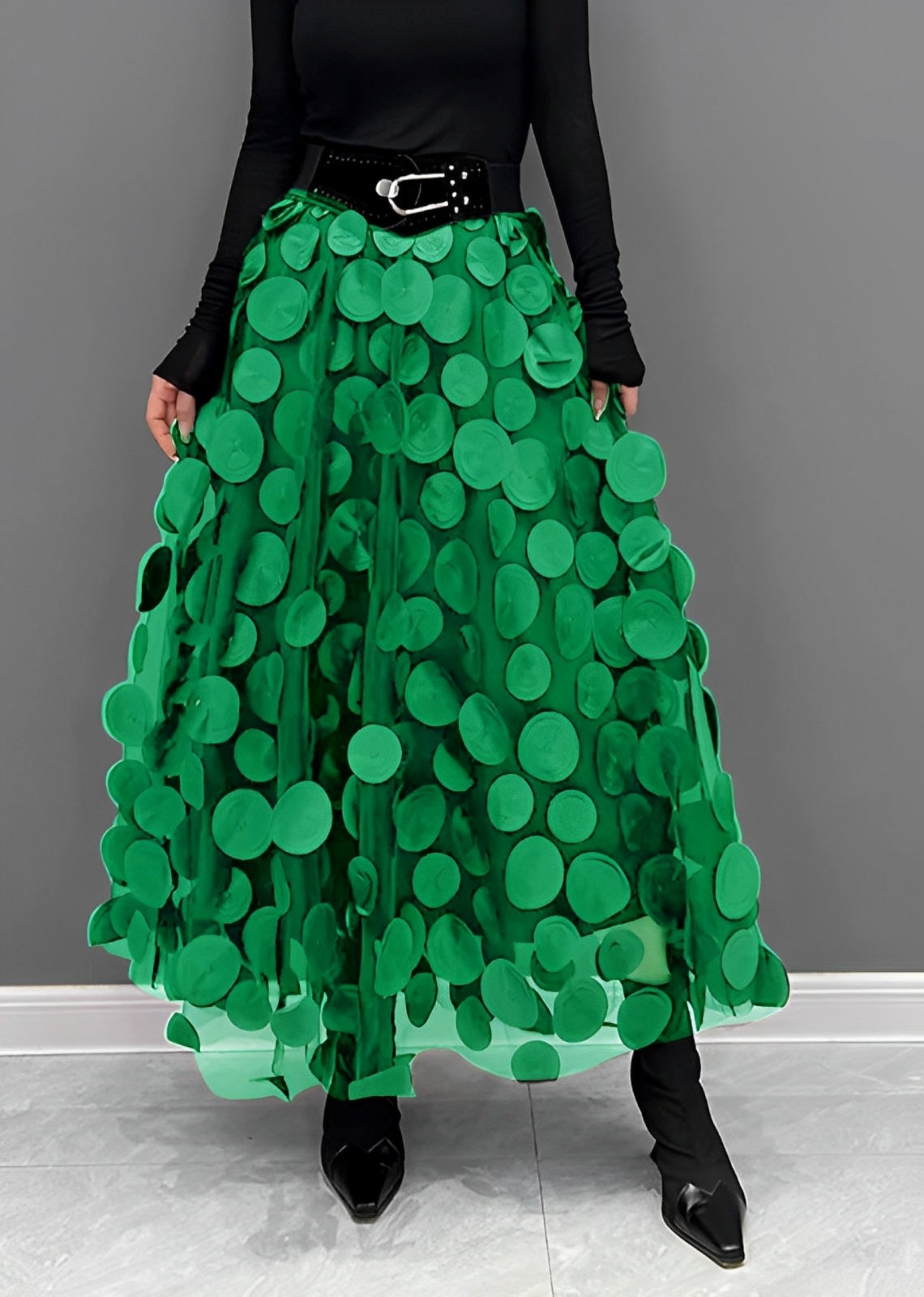 Variant image for Jupe Longue Femme A-Line à Pois Élégante en Polyester, Taille S à XL-6