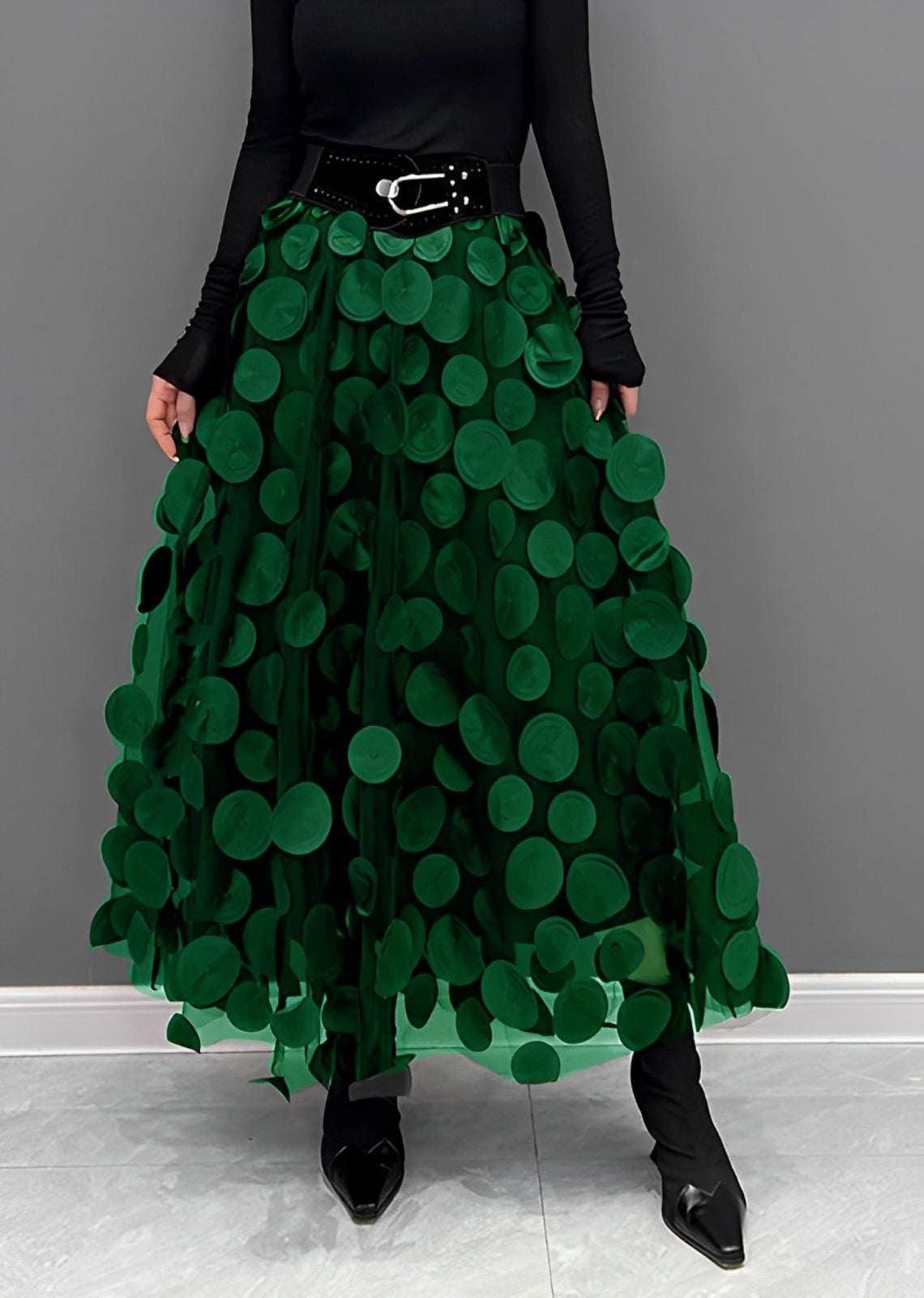 Variant image for Jupe Longue Femme A-Line à Pois Élégante en Polyester, Taille S à XL-4