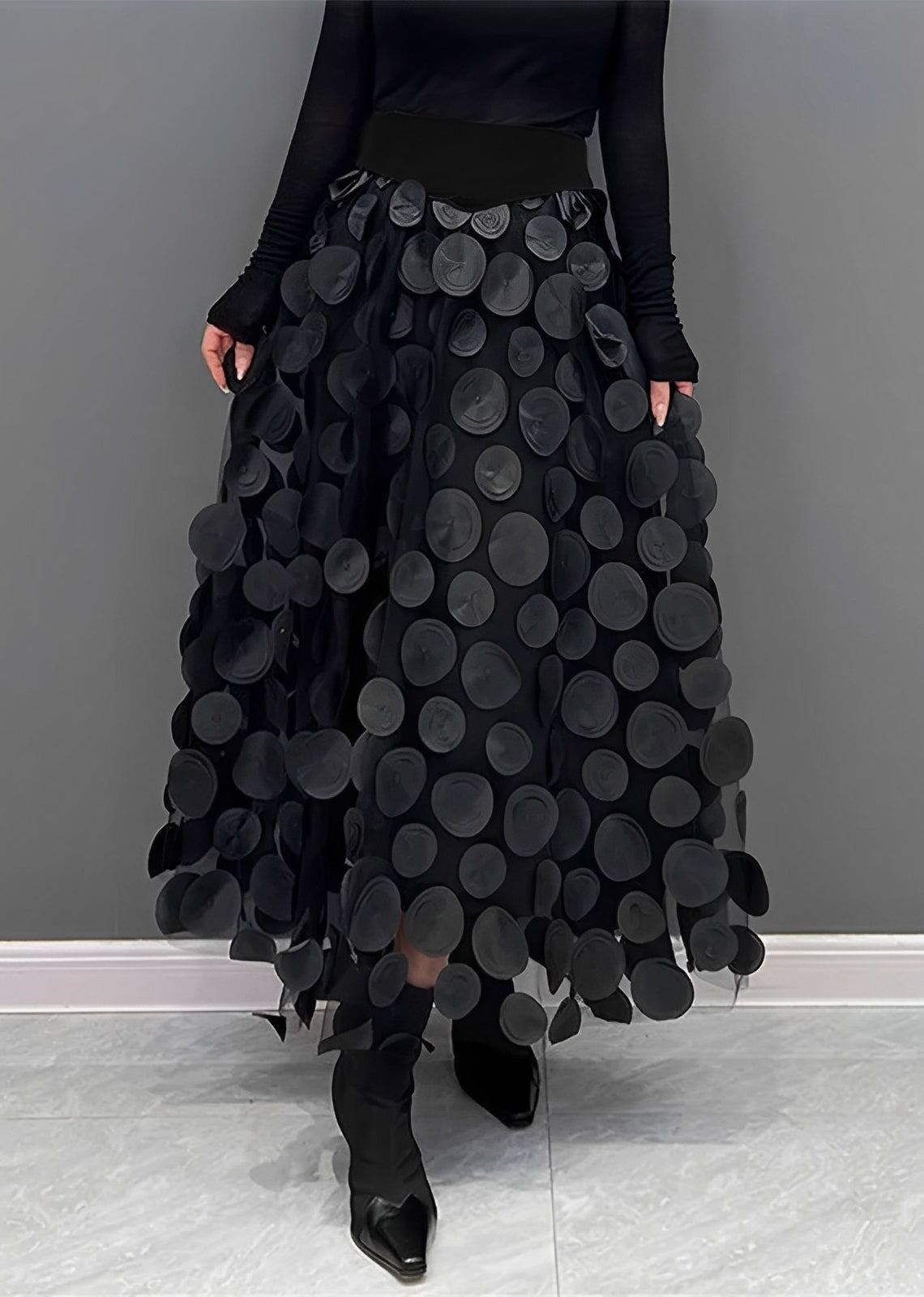 Jupe Longue Femme A-Line à Pois Élégante en Polyester, Taille S à XL