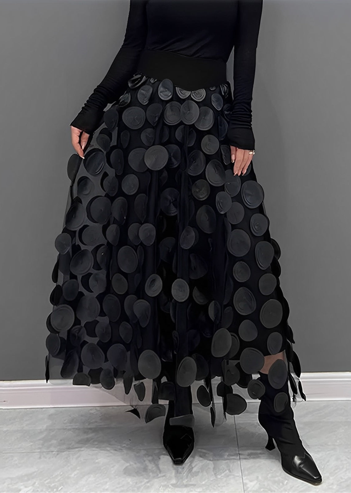 Jupe Longue Femme A-Line à Pois Élégante en Polyester, Taille S à XL