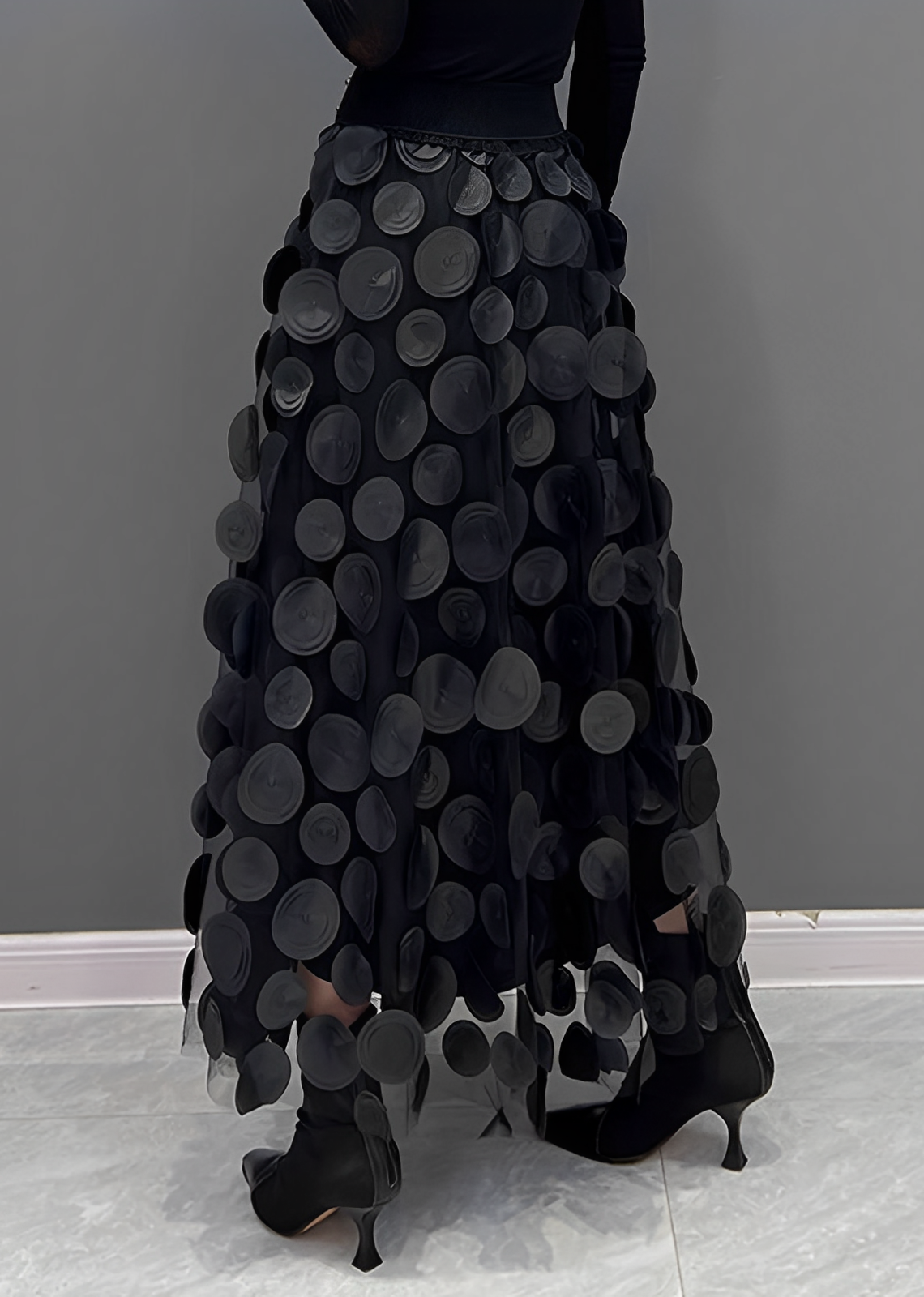 Jupe Longue Femme A-Line à Pois Élégante en Polyester, Taille S à XL