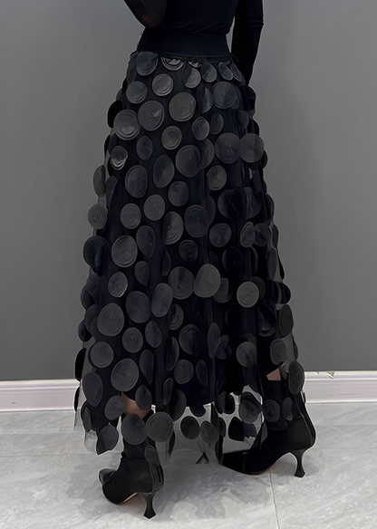 Jupe Longue Femme A-Line à Pois Élégante en Polyester, Taille S à XL
