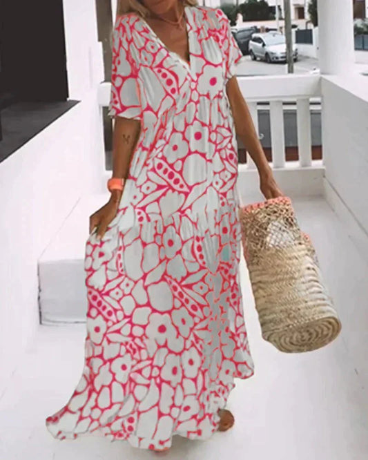 Robe Ample à Imprimé et Décolleté en V pour Femmes