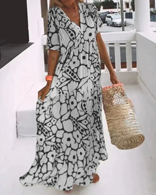 Robe Ample à Imprimé et Décolleté en V pour Femmes