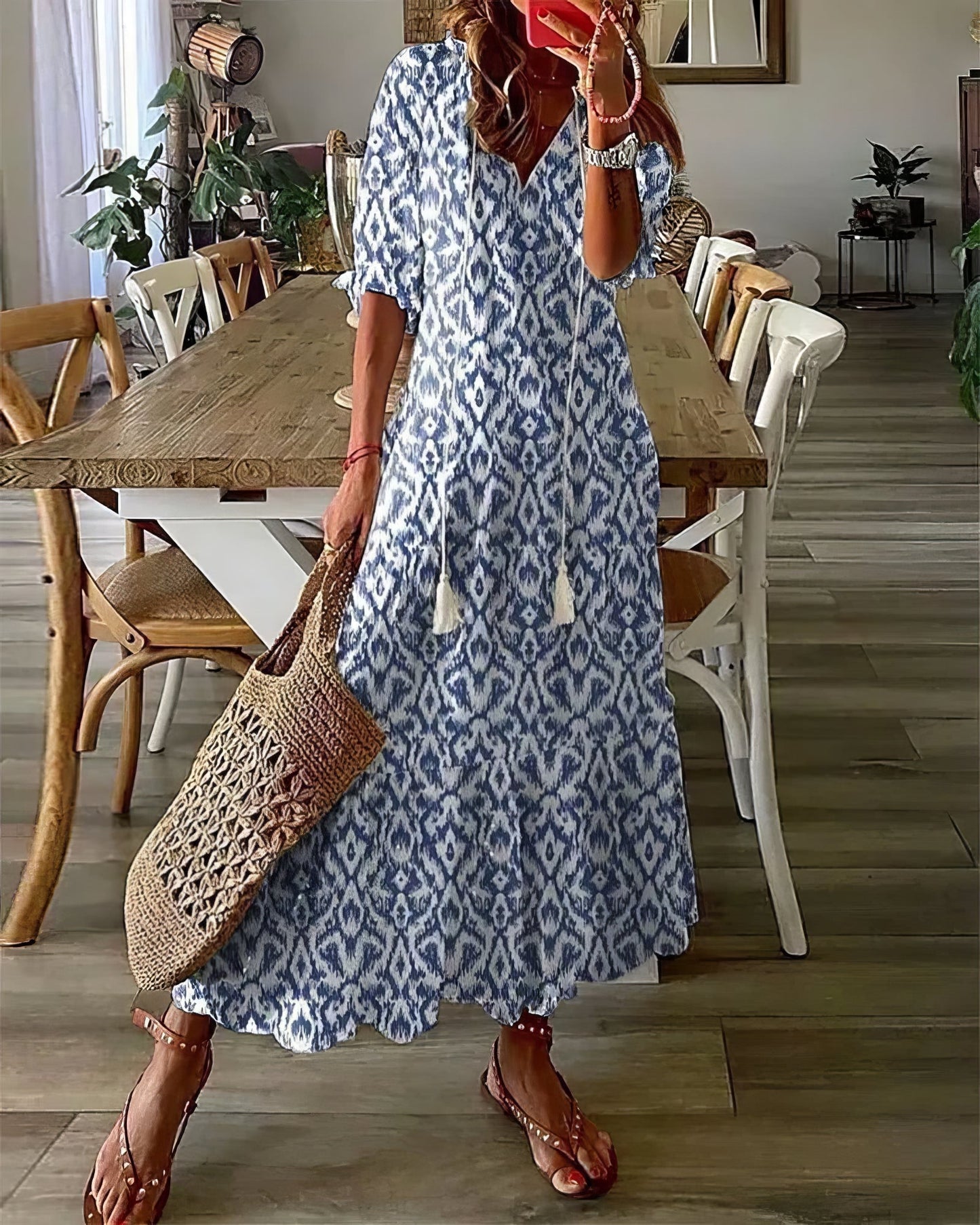 Robe Bohème à Manches Courtes pour Femmes