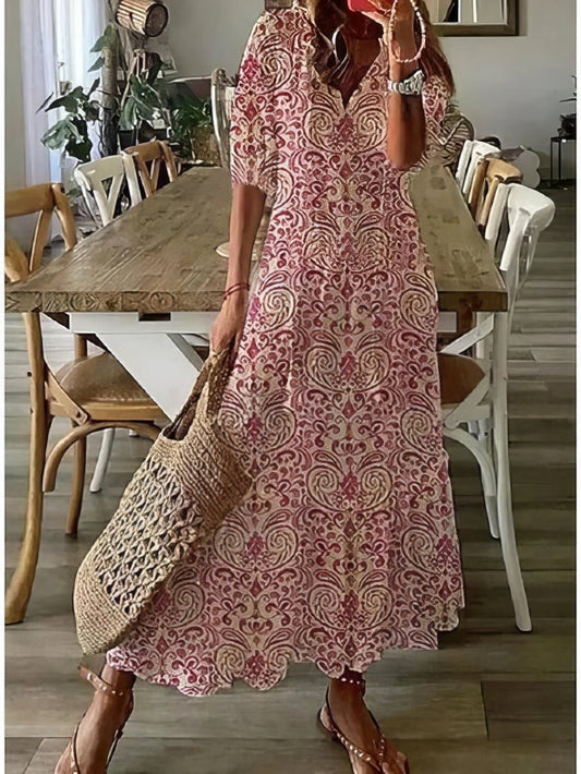 Robe Bohème à Manches Courtes pour Femmes