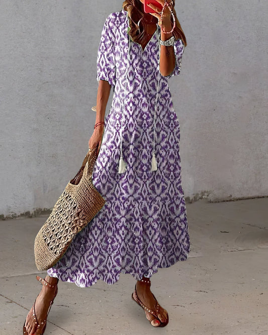 Robe Bohème à Manches Courtes pour Femmes