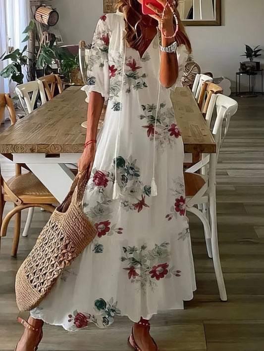 Robe Bohème à Manches Courtes pour Femmes