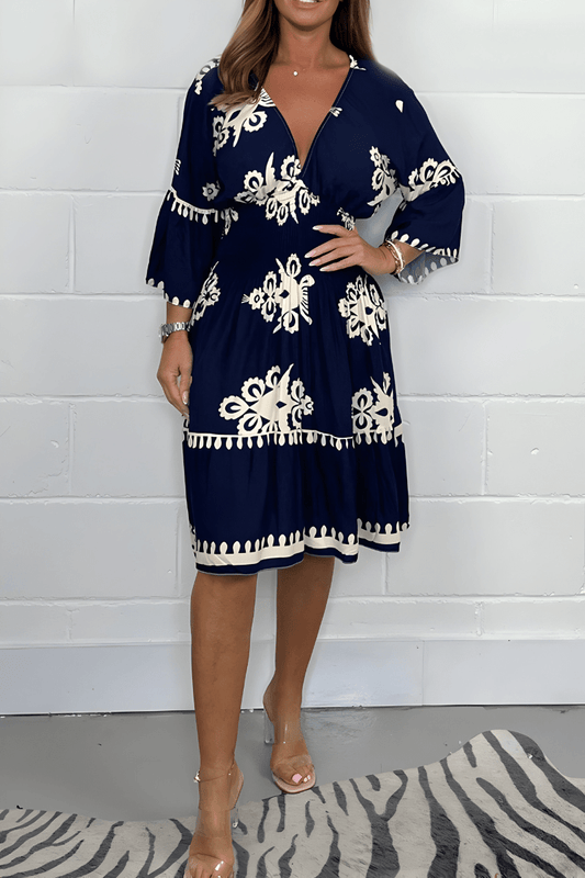 Robe Boho Élégante à Manches 3/4 pour Femmes