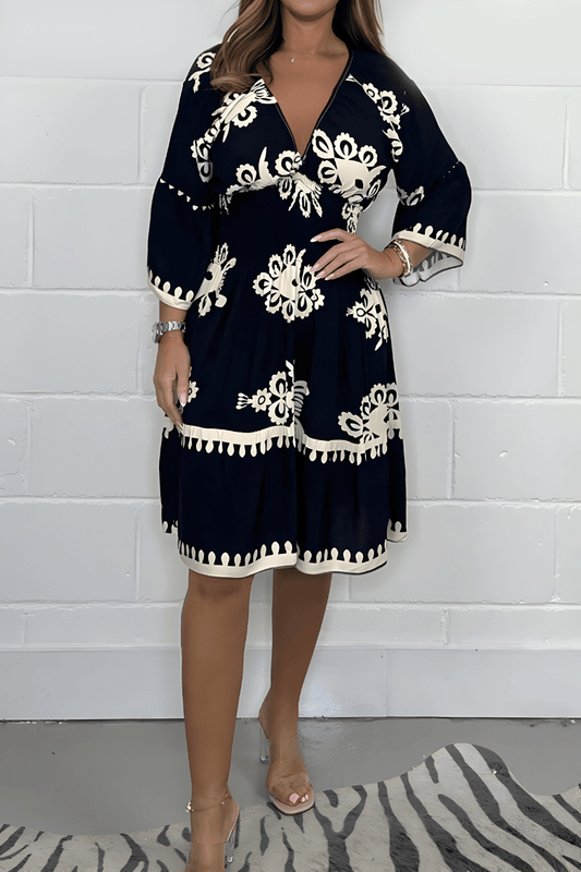 Robe Boho Élégante à Manches 3/4 pour Femmes