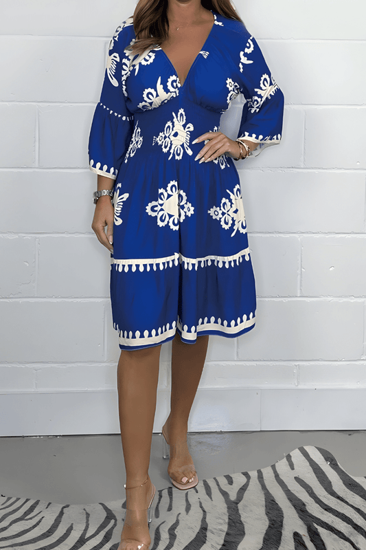 Robe Boho Élégante à Manches 3/4 pour Femmes