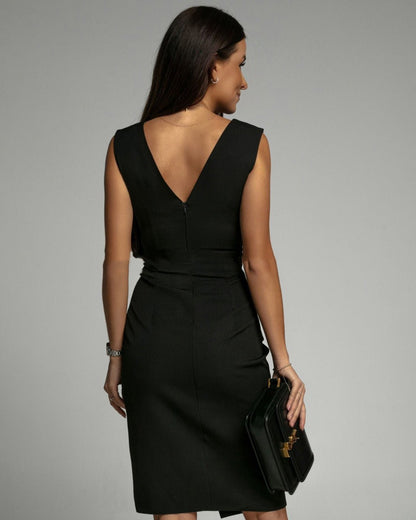 Robe Cintrée avec Décolleté en V et Fente pour Femmes