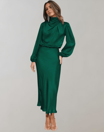 Robe Élégante à Manches Longues en Satin pour Femmes