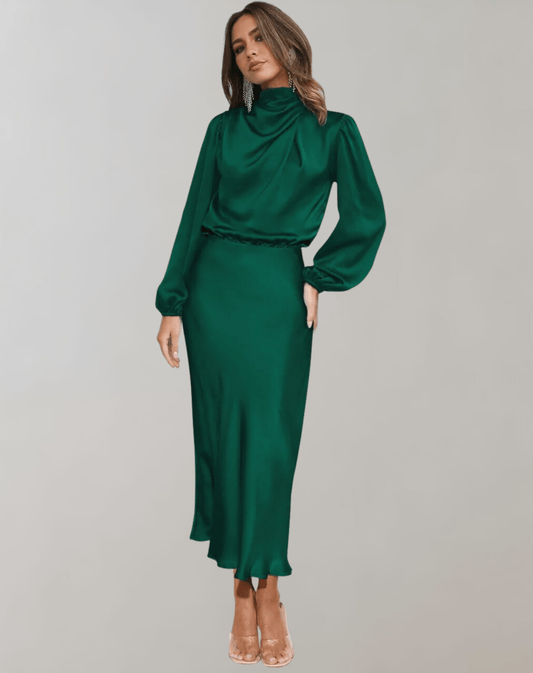 Robe Élégante à Manches Longues en Satin pour Femmes