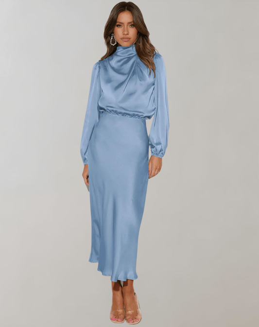 Robe Élégante à Manches Longues en Satin pour Femmes