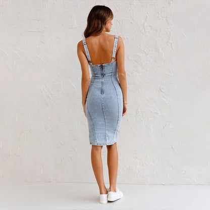Robe en Jean Décontractée à Bretelles pour Femmes