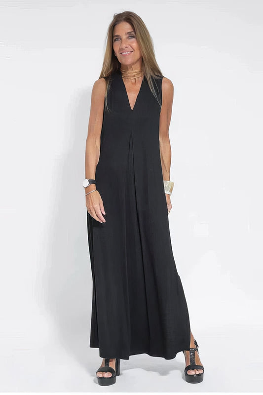 Robe Longue Col V Sans Manches avec Cardigan Assorti – Style Décontracté Élégant