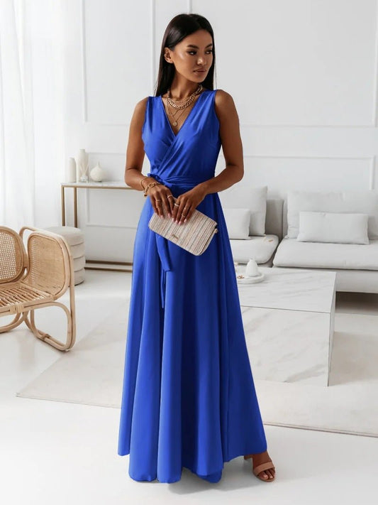 Robe Longue Élegante à Décolleté en V pour Femmes