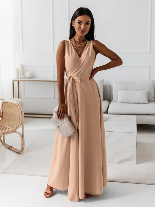 Robe Longue Élegante à Décolleté en V pour Femmes