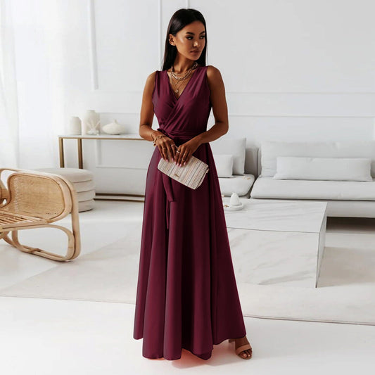 Robe Longue Élegante à Décolleté en V pour Femmes
