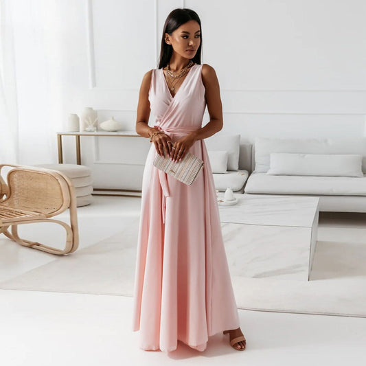 Robe Longue Élegante à Décolleté en V pour Femmes