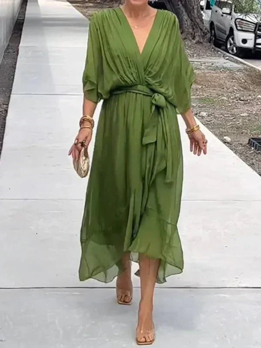Robe Longue Élégante à Décolleté en V pour Femmes