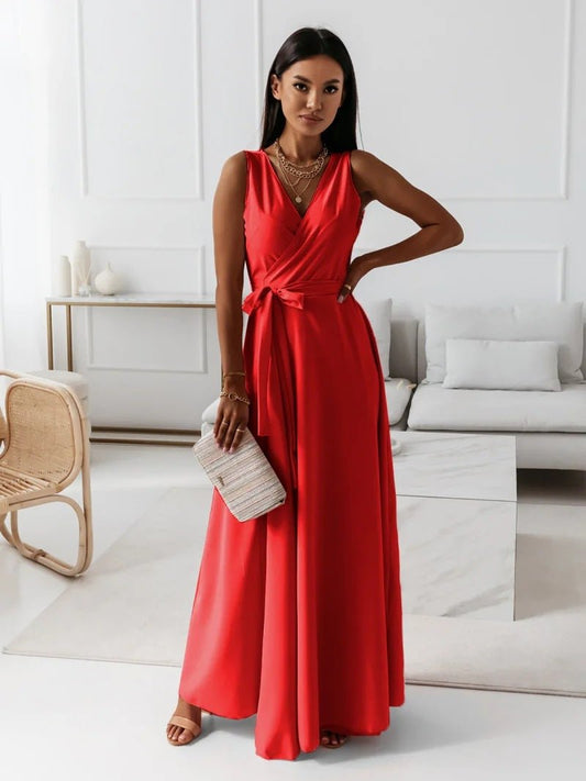 Robe Longue Élegante à Décolleté en V pour Femmes
