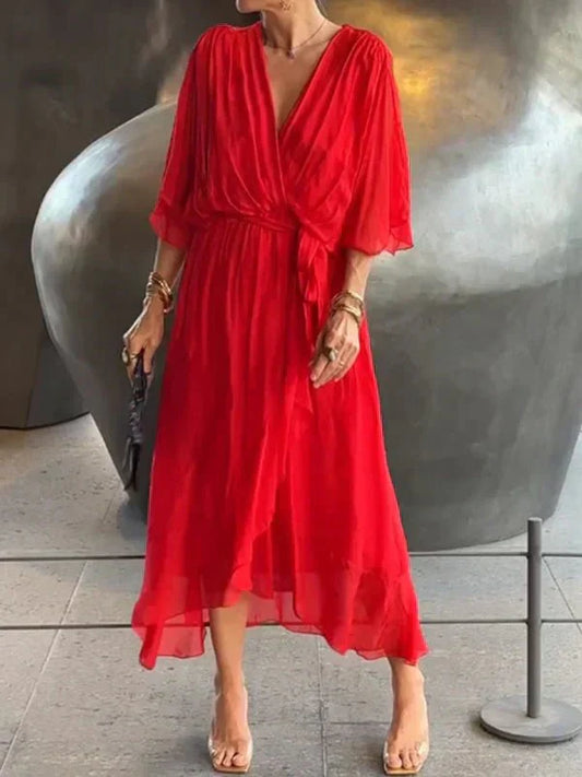 Robe Longue Élégante à Décolleté en V pour Femmes