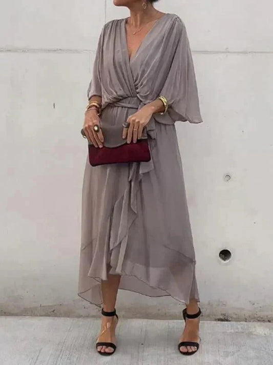 Robe Longue Élégante à Décolleté en V pour Femmes