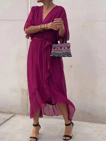 Robe Longue Élégante à Décolleté en V pour Femmes