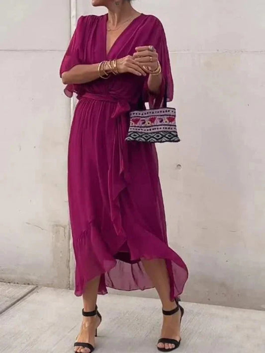 Robe Longue Élégante à Décolleté en V pour Femmes