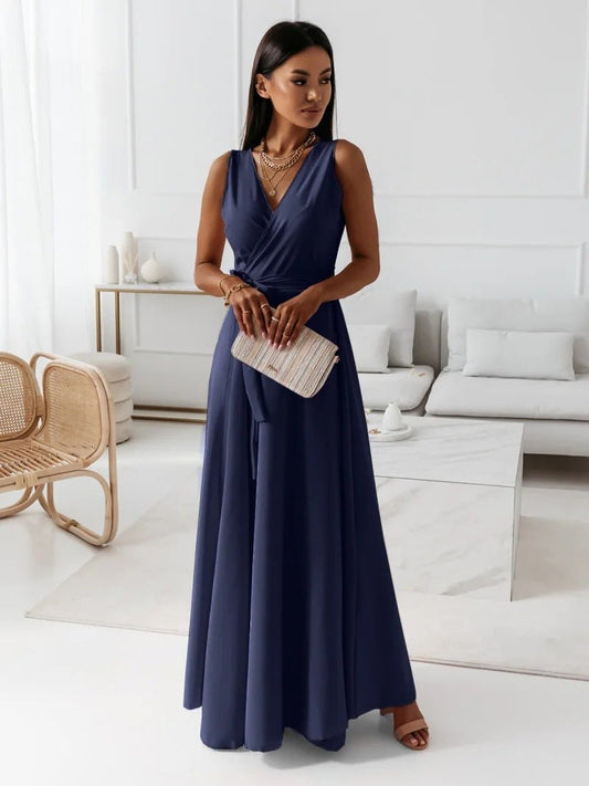 Robe Longue Élegante à Décolleté en V pour Femmes