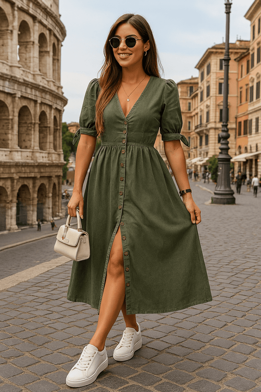 Robe Longue en Jean à Boutons pour Femmes