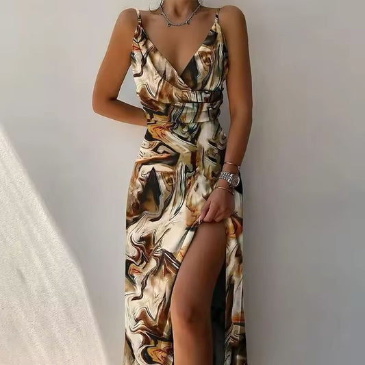 Robe Longue Évasée à Bretelles pour Femmes
