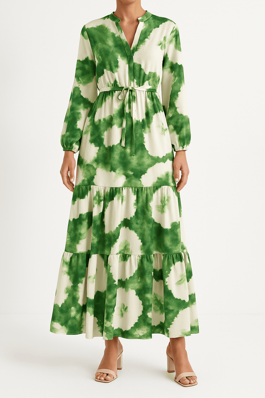 Robe Maxi Femme - Manches Longues - Col V - Design Élégant et Fluide