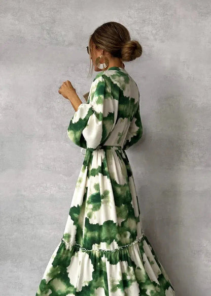 Robe Maxi Femme - Manches Longues - Col V - Design Élégant et Fluide