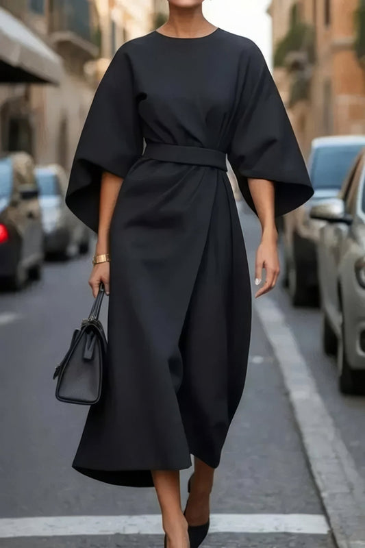 Robe Midi Ceinturée à Manches Bouffantes pour Femmes