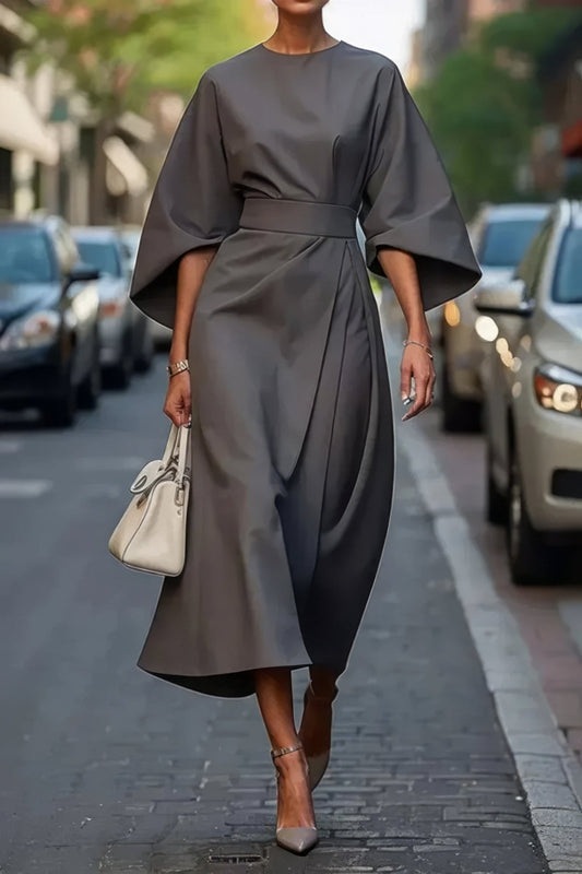 Robe Midi Ceinturée à Manches Bouffantes pour Femmes