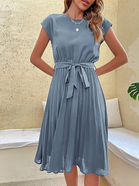 Robe Plissée à Manches Courtes pour Femmes