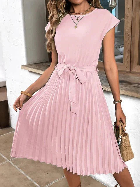 Robe Plissée à Manches Courtes pour Femmes