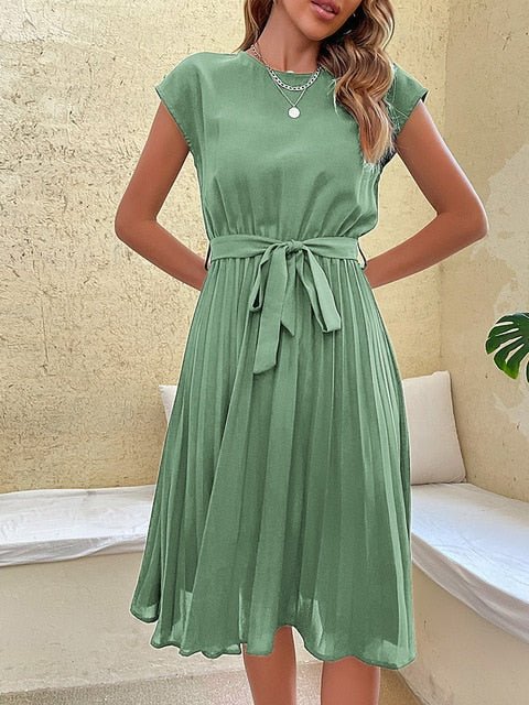 Robe Plissée à Manches Courtes pour Femmes